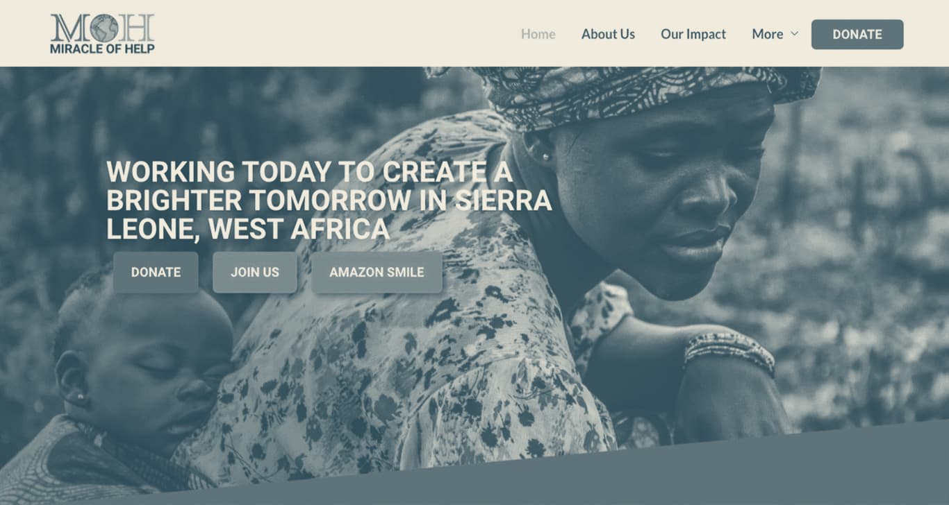 Miracle of Help Homepage Screenshot